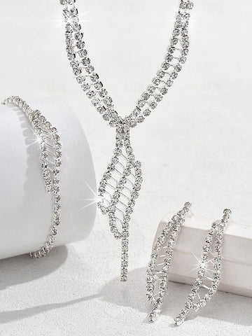 1 set Jewelry Set 4pcs Rhinestone Alloy Earrings Necklace Bracelets Women's Elegant Vintage Fashion Jewelry Set For Wedding Party