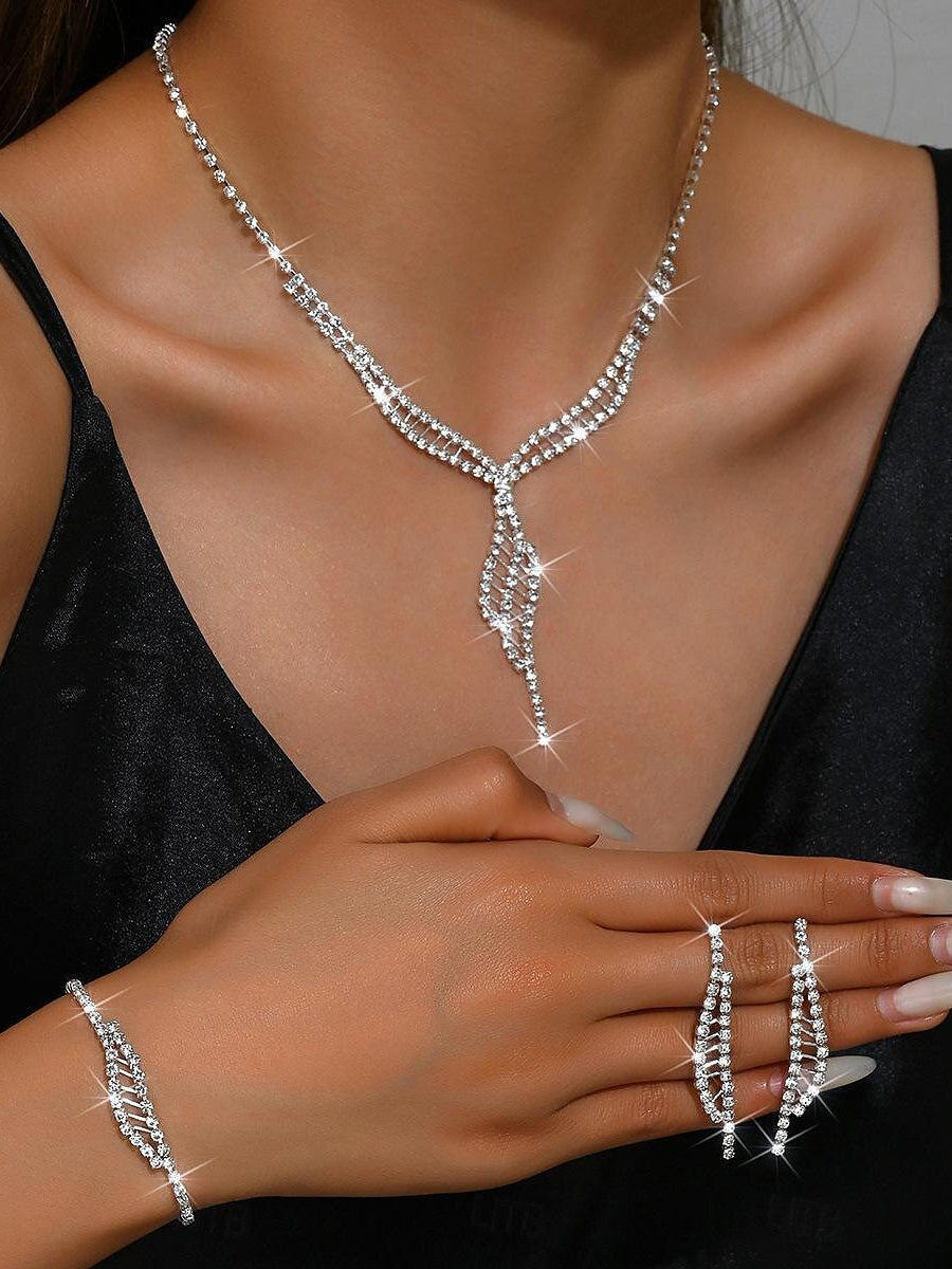 1 set Jewelry Set 4pcs Rhinestone Alloy Earrings Necklace Bracelets Women's Elegant Vintage Fashion Jewelry Set For Wedding Party