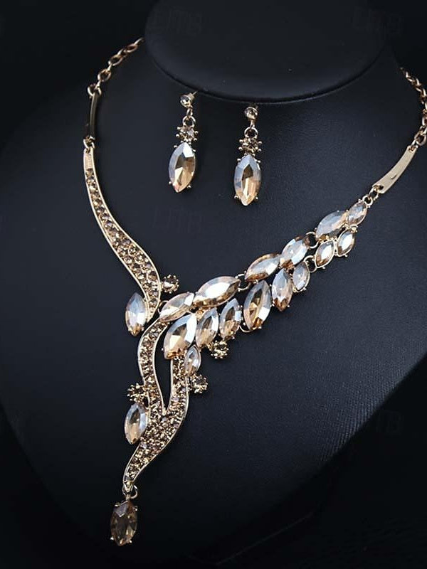 1 set Jewelry Set 3pcs Rhinestone Alloy Earrings Necklace Women's Vintage Dainty Jewelry Set For Wedding Party