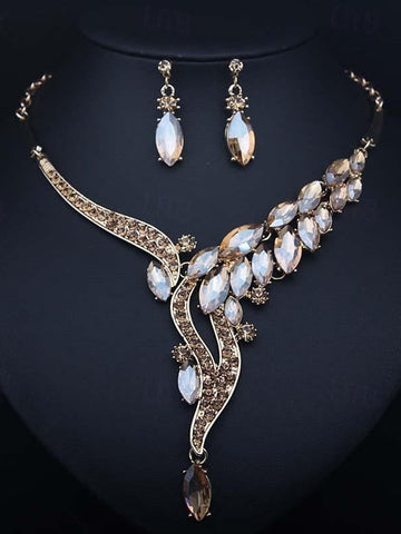 1 set Jewelry Set 3pcs Rhinestone Alloy Earrings Necklace Women's Vintage Dainty Jewelry Set For Wedding Party