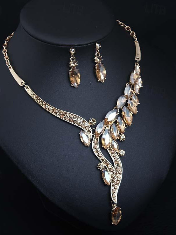1 set Jewelry Set 3pcs Rhinestone Alloy Earrings Necklace Women's Vintage Dainty Jewelry Set For Wedding Party