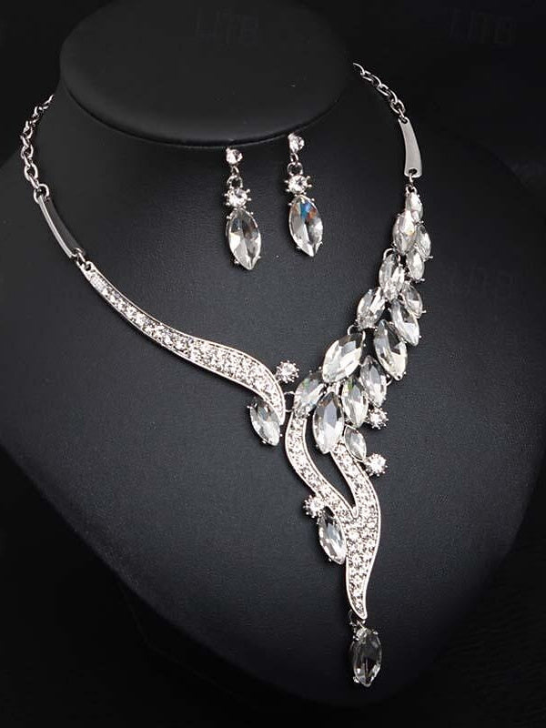 1 set Jewelry Set 3pcs Rhinestone Alloy Earrings Necklace Women's Vintage Dainty Jewelry Set For Wedding Party