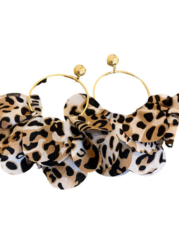 Earrings National Style Retro Temperament High-end  Round Petal Leopard Earrings