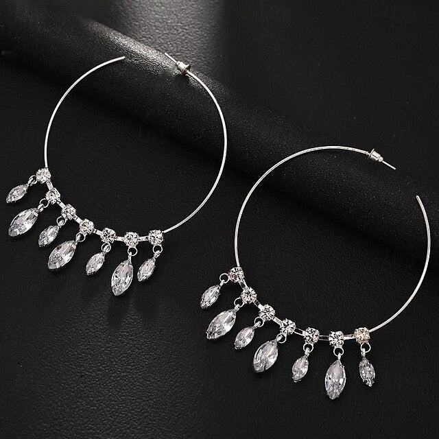 Women's Hoop Tassel Fringe Drop Precious Tropical Fashion Personalized Imitation Diamond Earrings Jewelry For Wedding Party Work Prom