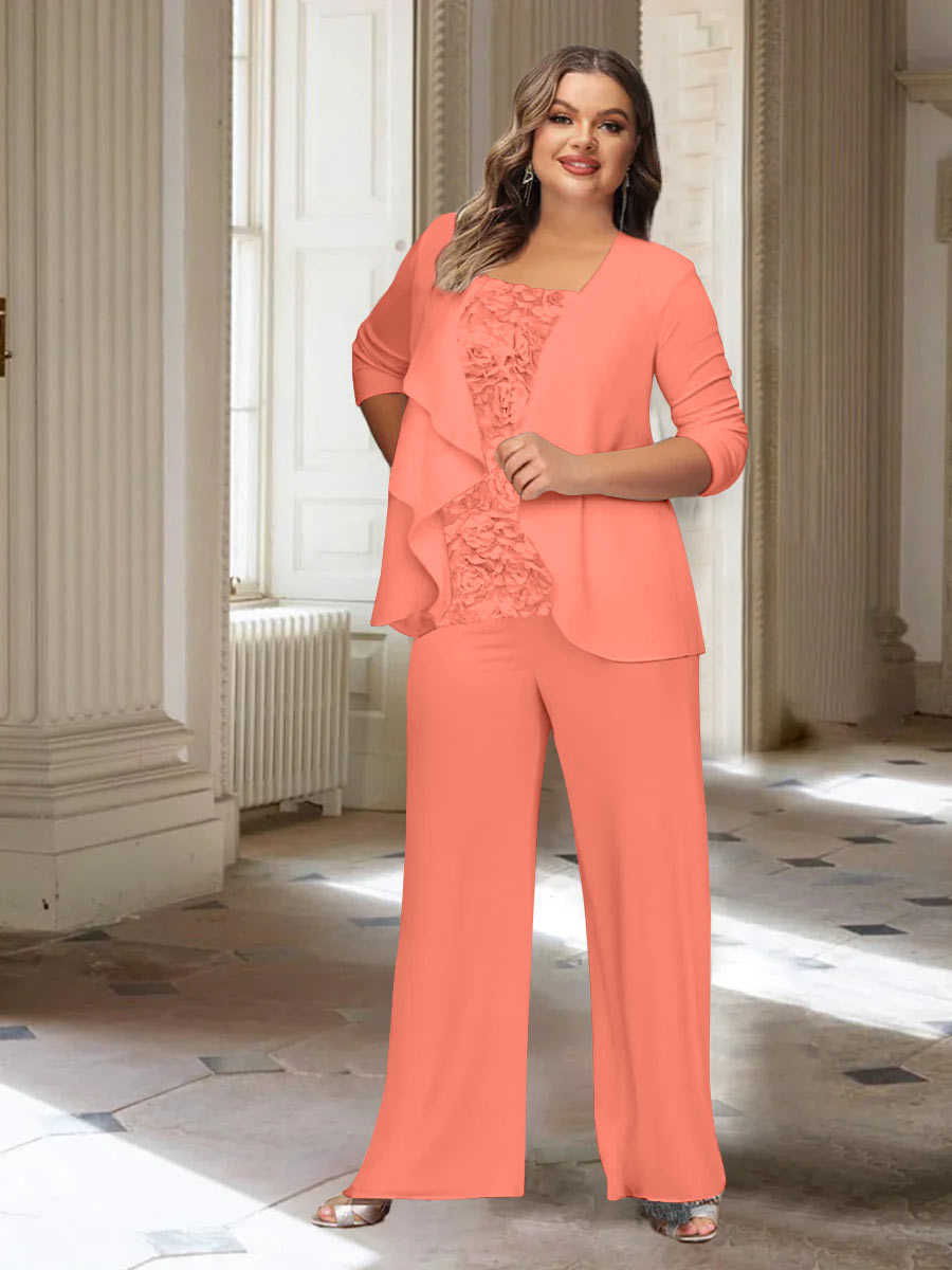Chiffon Long Sleeves Plus Size Mother of the Bride Pantsuits with Jacket