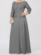A-Line/Princess Round Neck 3/4 Length Sleeves Floor-Length Mother of the Bride Dresses with Applique & Sequins