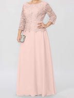 A-Line/Princess Round Neck 3/4 Length Sleeves Floor-Length Mother of the Bride Dresses with Applique & Sequins