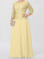 A-Line/Princess Round Neck 3/4 Length Sleeves Floor-Length Mother of the Bride Dresses with Applique & Sequins