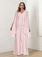 Sheath/Column V-Neck Sleeveless Floor-Length Plus Size Mother of the Bride Dresses with Wraps