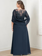 A-Line/Princess Scoop Floor-Length Plus Size Mother of the Bride Dresses with Pleated & Sequins