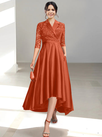 Sheath/Column V-Neck Tea-Length Mother of the Bride Dresses