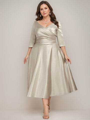 A-Line/Princess V-Neck Tea-Length Mother of the Bride Dresses