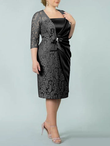 Sheath/Column Square Neck Tea-Length Mother of the Bride Dresses