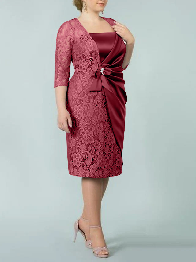 Sheath/Column Square Neck Tea-Length Mother of the Bride Dresses