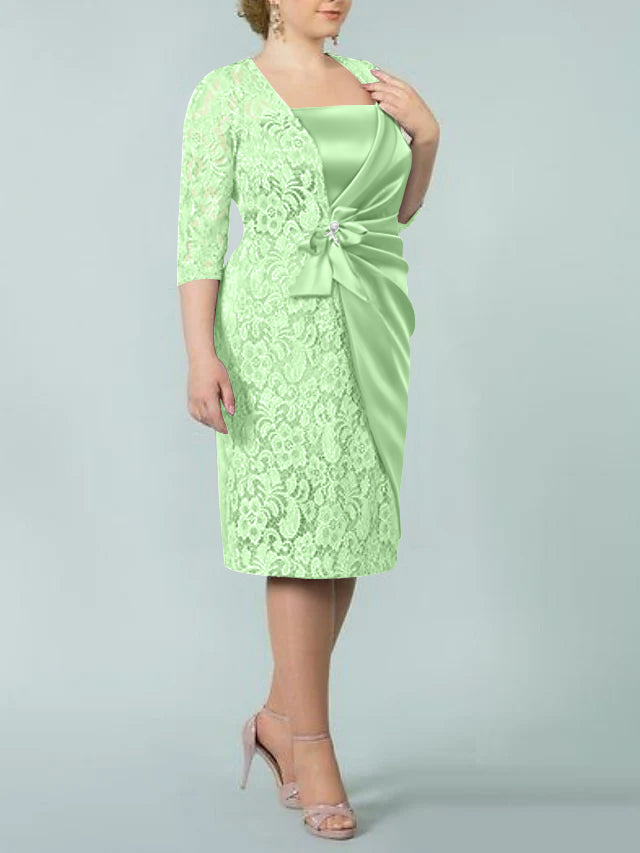 Sheath/Column Square Neck Tea-Length Mother of the Bride Dresses