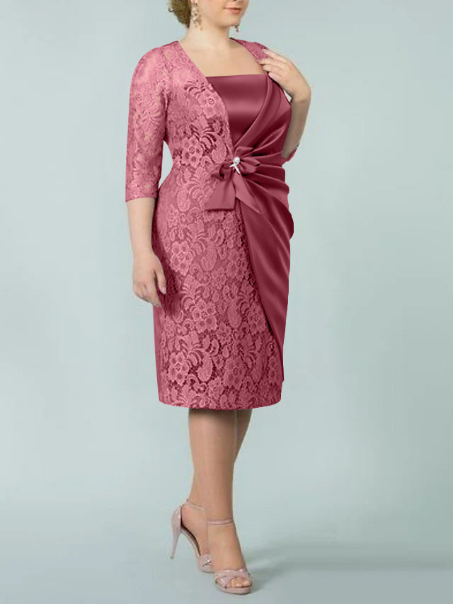Sheath/Column Square Neck Tea-Length Mother of the Bride Dresses