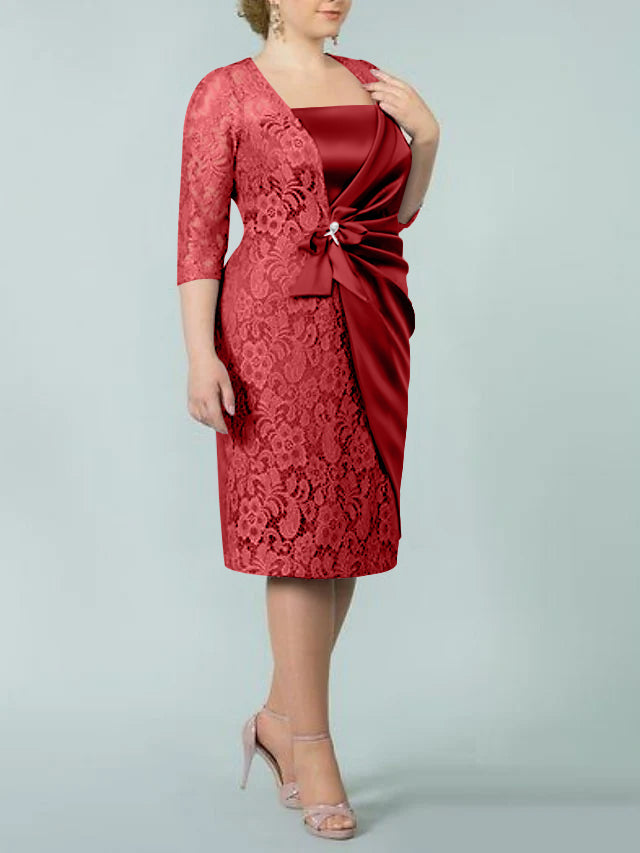 Sheath/Column Square Neck Tea-Length Mother of the Bride Dresses