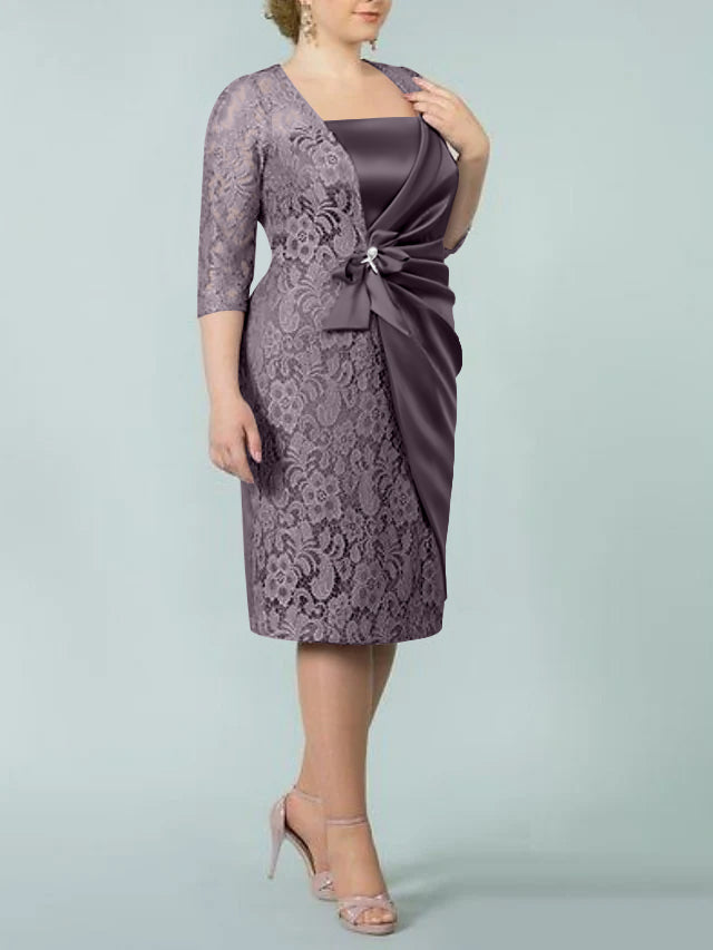 Sheath/Column Square Neck Tea-Length Mother of the Bride Dresses