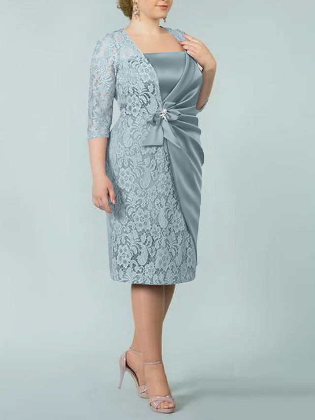 Sheath/Column Square Neck Tea-Length Mother of the Bride Dresses
