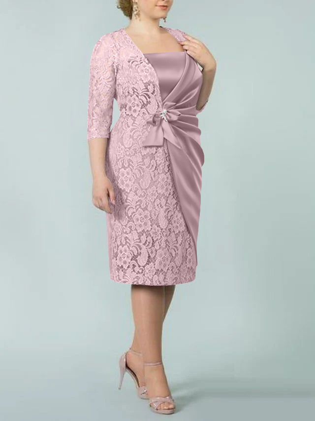 Sheath/Column Square Neck Tea-Length Mother of the Bride Dresses
