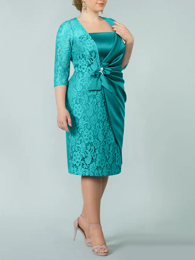 Sheath/Column Square Neck Tea-Length Mother of the Bride Dresses