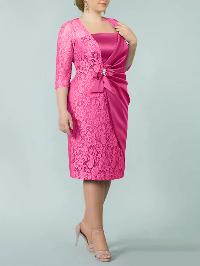 Sheath/Column Square Neck Tea-Length Mother of the Bride Dresses