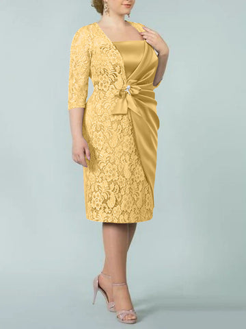 Sheath/Column Square Neck Tea-Length Mother of the Bride Dresses