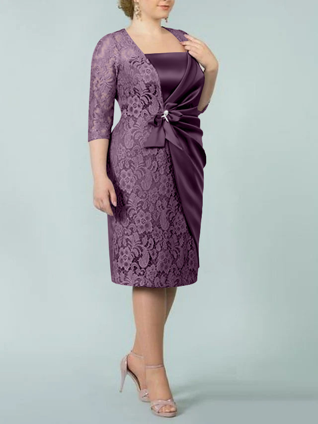 Sheath/Column Square Neck Tea-Length Mother of the Bride Dresses