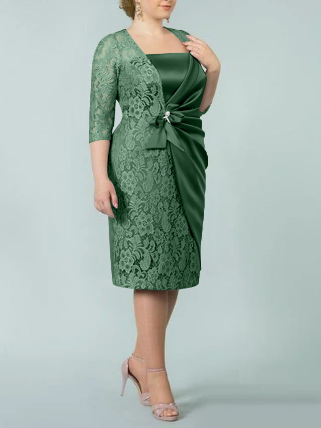 Sheath/Column Square Neck Tea-Length Mother of the Bride Dresses