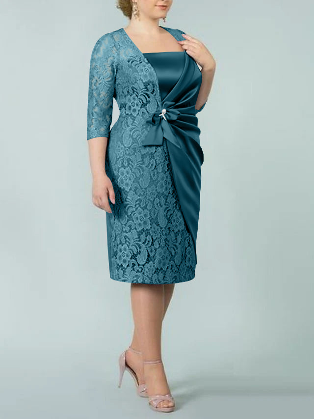 Sheath/Column Square Neck Tea-Length Mother of the Bride Dresses