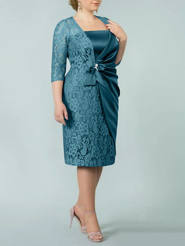 Sheath/Column Square Neck Tea-Length Mother of the Bride Dresses