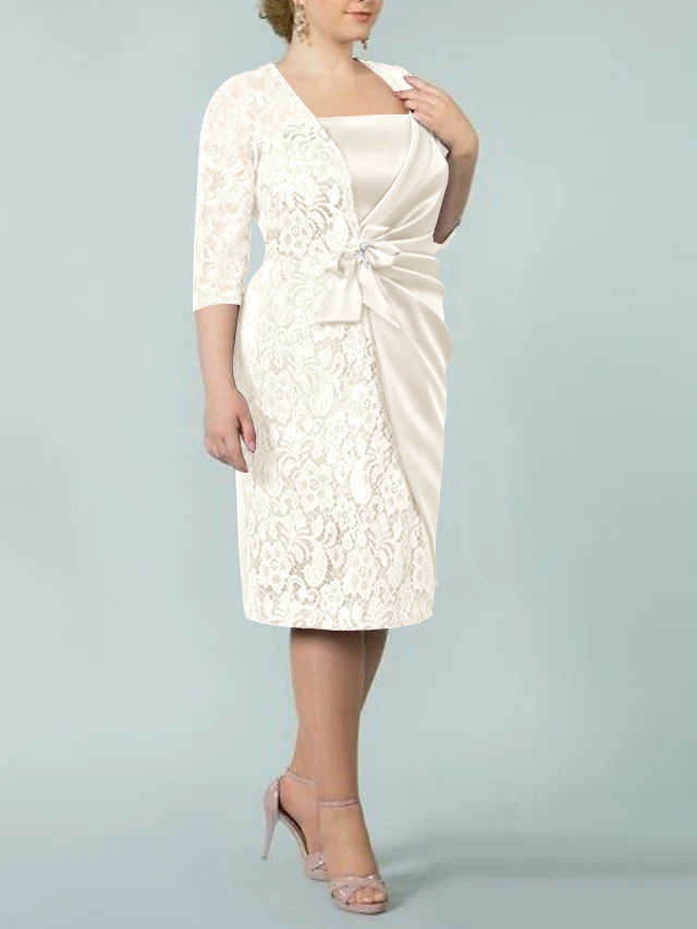 Sheath/Column Square Neck Tea-Length Mother of the Bride Dresses