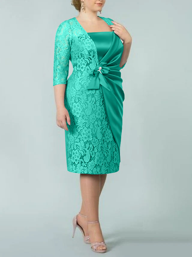 Sheath/Column Square Neck Tea-Length Mother of the Bride Dresses