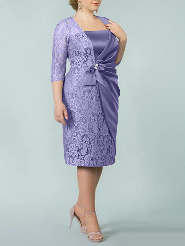 Sheath/Column Square Neck Tea-Length Mother of the Bride Dresses