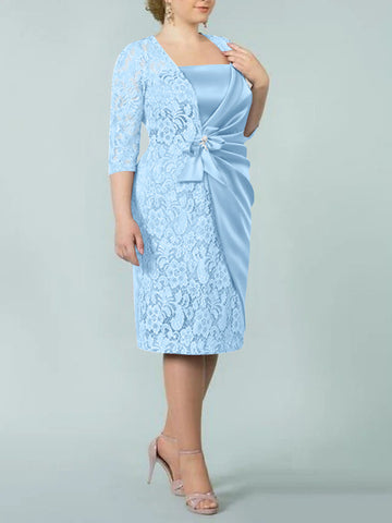 Sheath/Column Square Neck Tea-Length Mother of the Bride Dresses