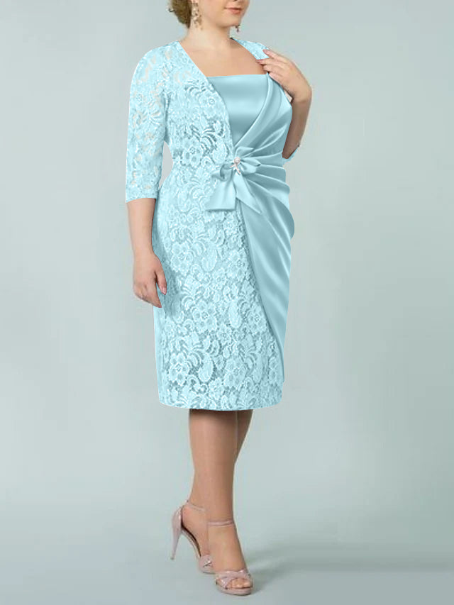 Sheath/Column Square Neck Tea-Length Mother of the Bride Dresses