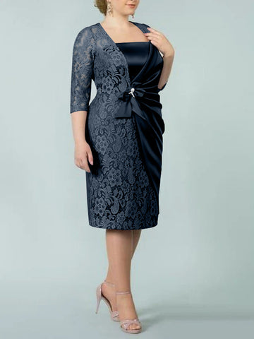 Sheath/Column Square Neck Tea-Length Mother of the Bride Dresses