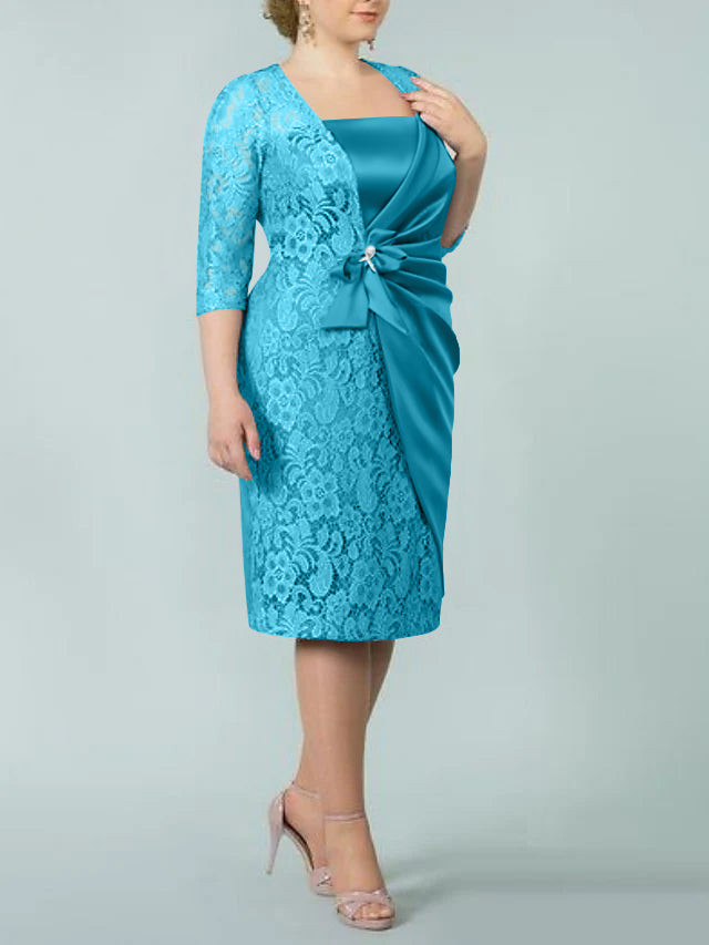 Sheath/Column Square Neck Tea-Length Mother of the Bride Dresses