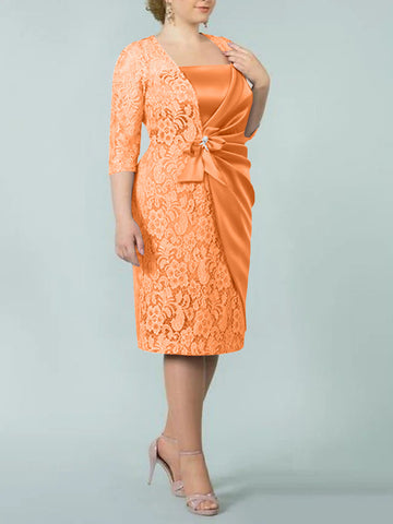 Sheath/Column Square Neck Tea-Length Mother of the Bride Dresses