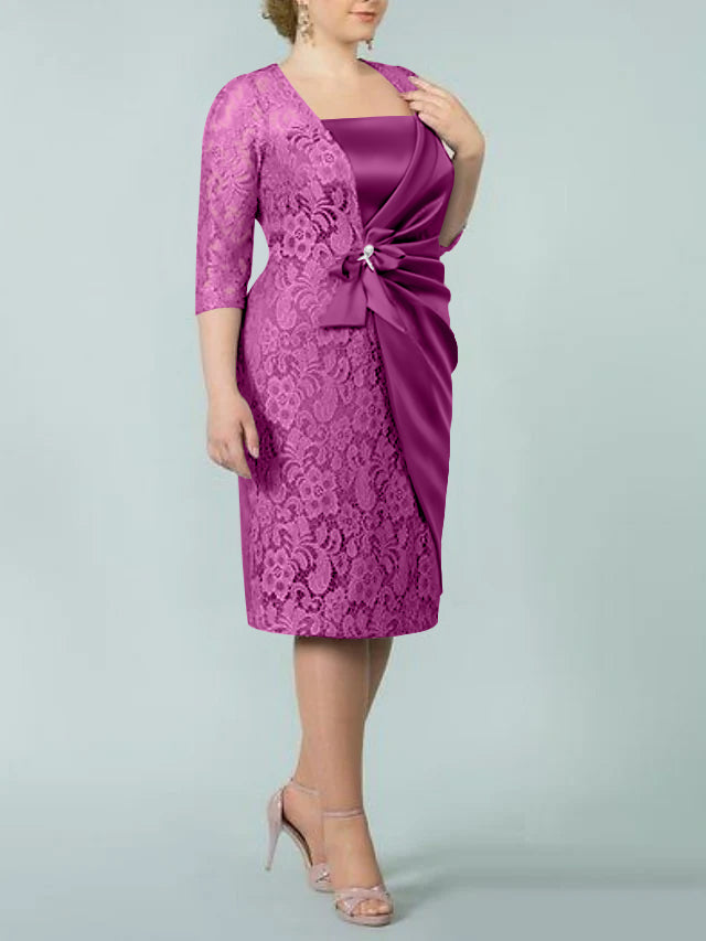 Sheath/Column Square Neck Tea-Length Mother of the Bride Dresses
