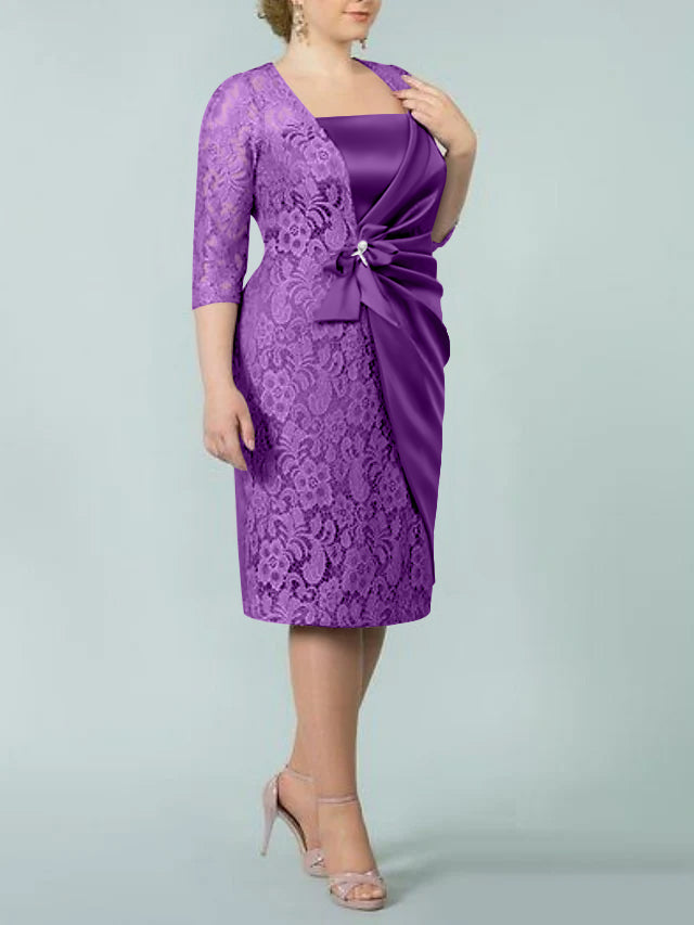 Sheath/Column Square Neck Tea-Length Mother of the Bride Dresses