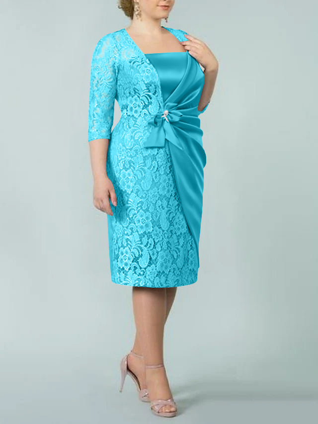 Sheath/Column Square Neck Tea-Length Mother of the Bride Dresses