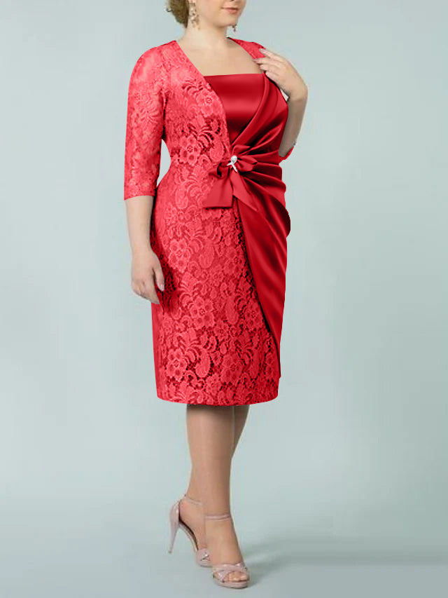 Sheath/Column Square Neck Tea-Length Mother of the Bride Dresses