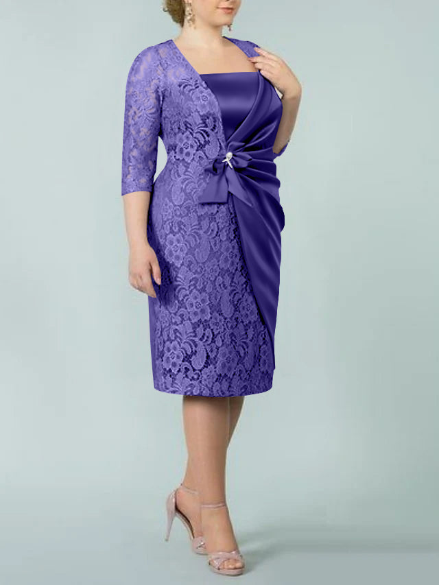 Sheath/Column Square Neck Tea-Length Mother of the Bride Dresses