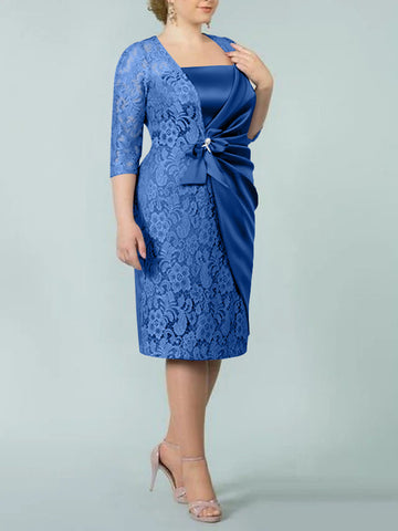 Sheath/Column Square Neck Tea-Length Mother of the Bride Dresses