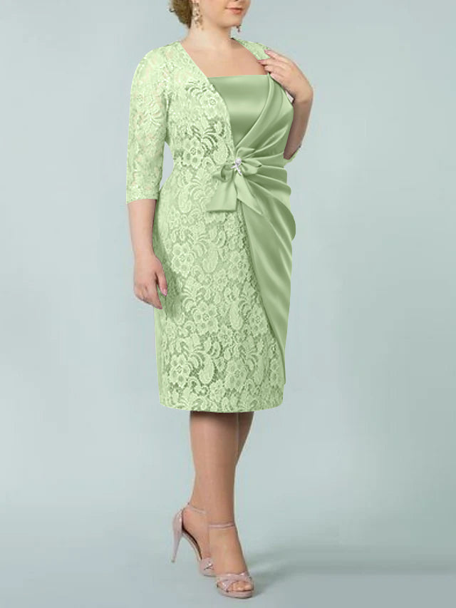 Sheath/Column Square Neck Tea-Length Mother of the Bride Dresses