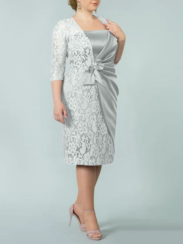 Sheath/Column Square Neck Tea-Length Mother of the Bride Dresses
