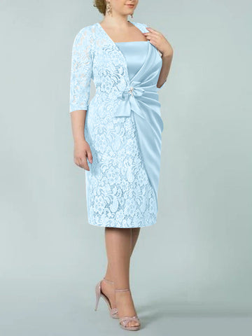Sheath/Column Square Neck Tea-Length Mother of the Bride Dresses