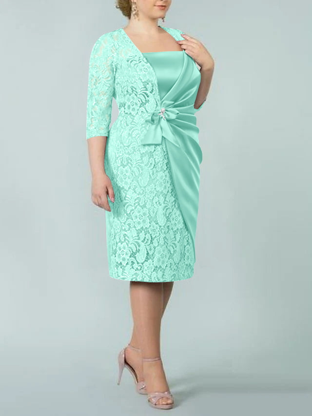 Sheath/Column Square Neck Tea-Length Mother of the Bride Dresses