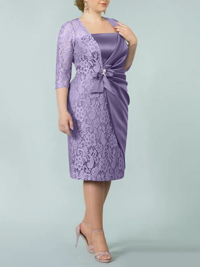 Sheath/Column Square Neck Tea-Length Mother of the Bride Dresses